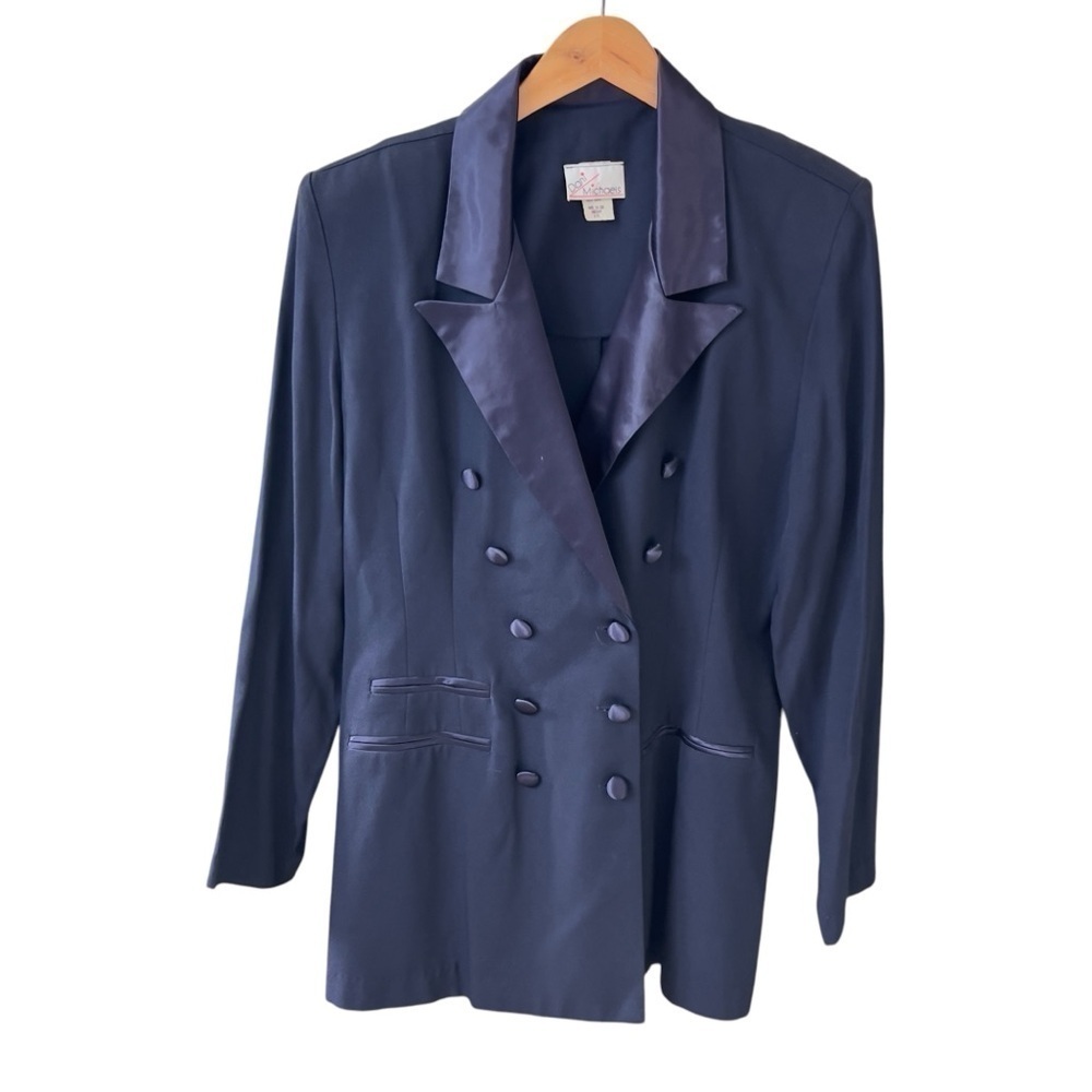 Dani Michaels Women’s Sz 10 Navy Blue Structured Double Breasted Blazer Jacket